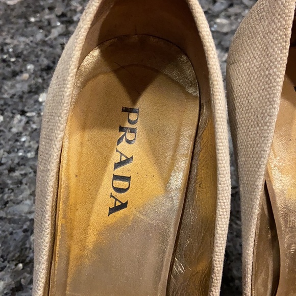 Prada beige fabric w/ jeweled open toe 3” heels - Picture 3 of 7